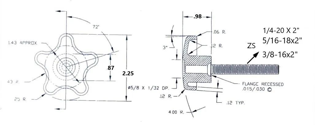 Strar knob-bolt type#490 Dimension
